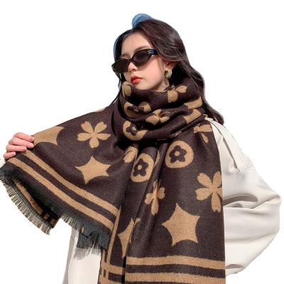 China Autumn/winter imitation cashmere scarf women's air-conditioned room long thickened warm double-sided imitation cashmere office temperament shawl for sale