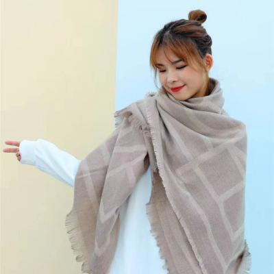 China Imitation cashmere 2021 new autumn/winter alphabet print logo print lady geometric cashmere fringe scarf nordic warm shawl scarf for sale