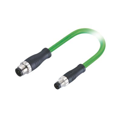 China Sensors 360 Degree IEM-protected Male M8 to M12 D Code Male Dual Ended Molded 1m PVC Ethernet Cat 5e Cable Connector for sale