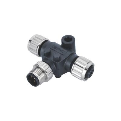 China Female M12 sensor T-connector to female/male 4pin M12 T-splitter connector for sale