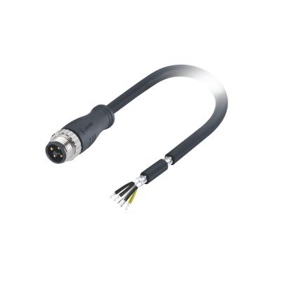 China M12 T Code Connector Male 4pin Molded 0.5m PVC Power Cable With Crimp for sale