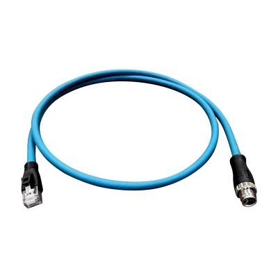 China M12 x rj45 automation connector coding connection to 0.3m 8pin connector shielded molded cat 6A network cable for sale