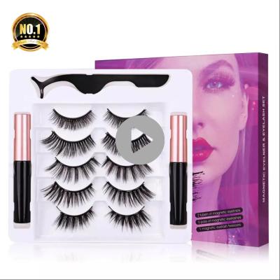 China Custom wholesale 3d mink eyelash kit magnetic eyeliner mink eyelashes super flexible with magnetic liquid magnetic eyelashes 5 pairs for sale