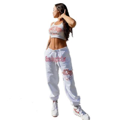 China Breathable Women Sweat Panties Cartoon Printed Joggers 2021 Streetwear Casual High Waisted Jogger Drawstring Cargo Panty Letters Pants for sale