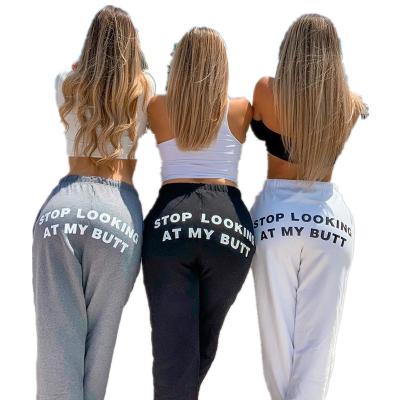 China Women's Breathable Pants Letters Print Drawstring Jogger Cargo Pants 2021 Cotton Streetwear High Waisted Casual Autumn Sweatpants for sale