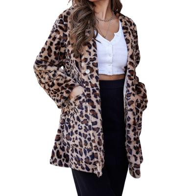 China Anti-wrinkle Outwear Leopard Women's Solid Fuzzy Fleece Open Front Hooded Long Sleeve Cardigans Jacket Coats With Pocket for sale