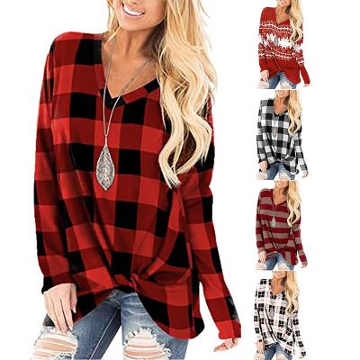 China 2021 Anti-wrinkle Tops Autumn Women's Plaid Design Custom Women's Tops T-Shirt With Comfortable T-shirt Ladies V-Neck Sports Blouses And Tops for sale