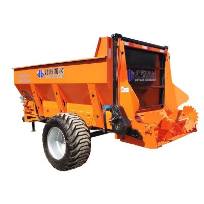 China High Efficiency Factory Supply 70-100 HP Tractor Trailed Cow Sheep Manure Horizontal Helical Manure Spreader Fertilizer For Farms for sale