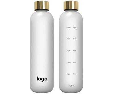 China Sports water bottle stocked drinking water 32oz 1l water bottles BPA free motivation tritan plastic fitness water bottles for sale