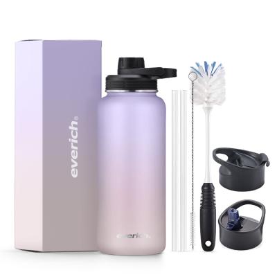 China 32 Ounce Double Wall Stainless Steel Stocked Vacuum Insulated Water Bottle With Bottle Brush Straw Gift Box Lid for sale