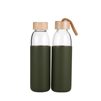 China Everich Kids Children Carry Handle Glass Travel Designer Silicone Sleeve Viable Sports Bamboo Lid Glass Water Bottles for sale