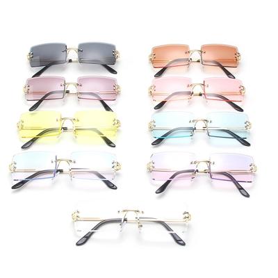 China Fashion Sunglasses Wholesale Manufacturers Designer Square Rimless Sun Lenses Shades Mens Womens Sunglasses for sale