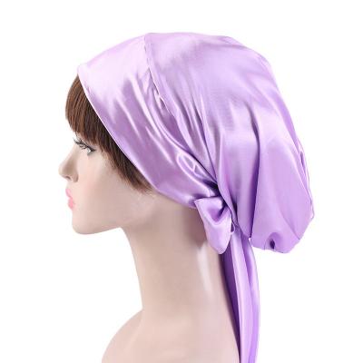 China Fashion/casual ladies/comfort/trend fashion satin print bow turban night cap chemotherapy silk long tail braid hat for sale