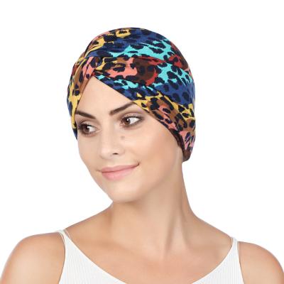 China Fashion/Casual/Comfort/Print/New Double Layer Elastic Stretch Cotton Baotou Hat Leopard Print Bandana Muslim Women Hat for sale