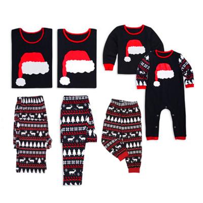 China Autumn And Winter Christmas Hat Printed Family Pajamas Parent-child Breathable Hot Selling Set for sale