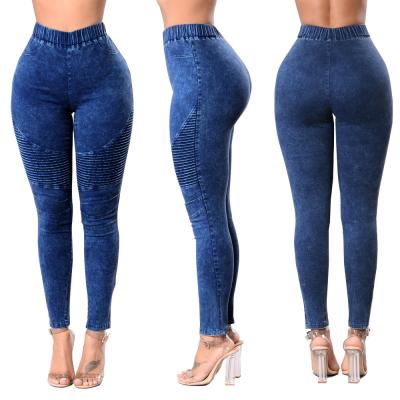 China Breathable Women Multicolor Slim-fitting Pleated Jeans Fashion High Waist Lift Butt Jeans for sale