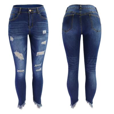 China High Waisted Fringe Irregular Bottom Fashionable Jeans New Breathable Blue Women's Casual Jeans for sale