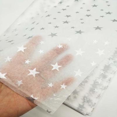 China ANTISTATIC Metallic Silver Color Print Tissue Wrapping Paper For Christmas Gift Wrapping for sale