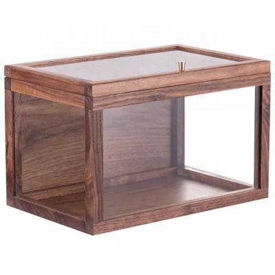 China Walnut Wooden Display Boxes Recyclable Storage Boxes With Clear PVC Window for sale