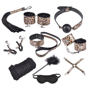 China Sexy Lingere 10 PCS Leopard Leather Bondage Fetish BDSM Kit Adult Game Slaves Bondage Gear Sex Toys Gay Couples SM for sale