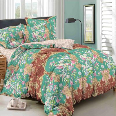 China Korean 100% Plain Polyester Green Flower Bedding Duvet Cover Set for sale