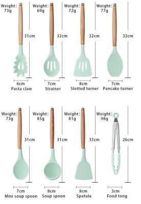 China Sustainable Kitchen Accessories Instruments Cooking Tools Wooden Handle Silicone Kitchen Utensils Set for sale