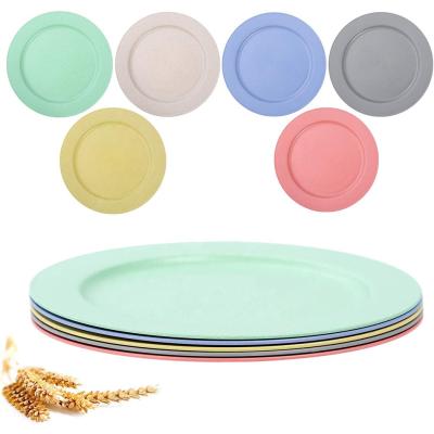 China Sustainable Quality Kitchen Wheat Nice Straw Plates Reusable Round Plastic Biodegradable Dish Sets for sale