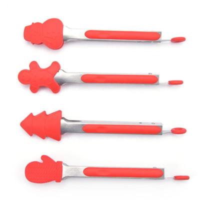 China Sustainable Kitchen Custom Logo Stainless Steel Silicone Kitchen Food Tongs for sale