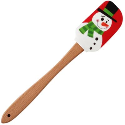 China Viable Creative Wooden Knife Handle Spread Butter Christmas Theme Silicone Baking Spatula for sale