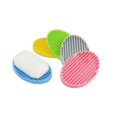 China Sustainable New Design Bathroom Reusable Shower Soap Holder Silicone Ellipse Soap Holder for sale