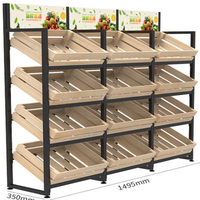 China Single Sided Corrosion Protection Fruit And Vegetable Display Rack In Fruit Shop Customized Steel And Wooden Display Cabinet for sale