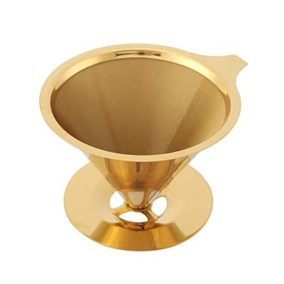 China Reusable Reusable Gold Mesh Strainer Cone Coffee Filter Coffee Filter Drip Strainer Stainless Steel Metal Stainless Steel Metal Gold for sale