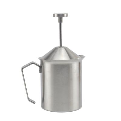 China Sustainable Handheld Coffee Cappuccino Latte Chocolate Double Filter Strainer 304 Stainless Steel Manual Milk Frothing Pitcher for sale