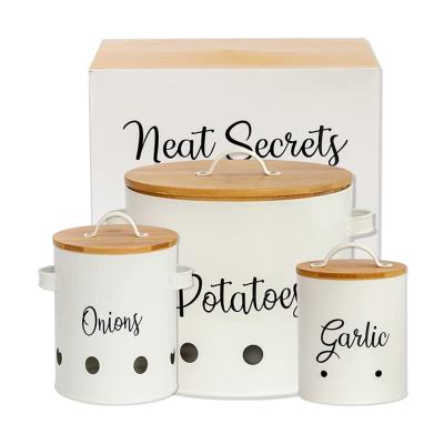 China White Freshness Keeping Garlic Potato And Onion Storage Bin Containers Kitchen Canister Set Of 3 for sale