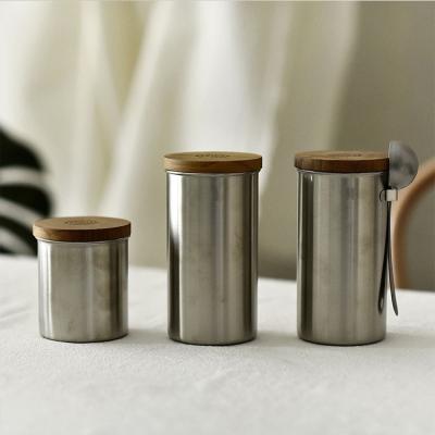 China Custom Logo Stainless Steel Freshness Preservation Sealed Canister / Coffee Bean Tea Storage Canister Sets Of 3 for sale