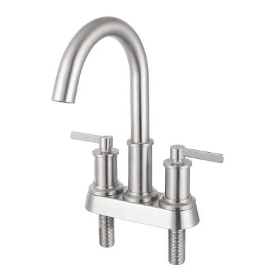 China Gold Stainless Steel Handle Centerset Bathroom Faucet Two Holes Double Holes Metered Basin Mixer Tap for sale