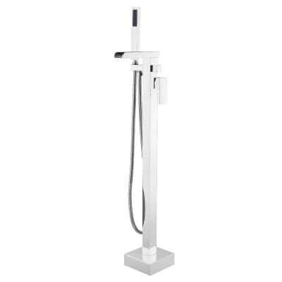 China Best Selling Bathroom Shower Mixer Brass Free Standing Slide Bar Floorless Bracket Mounted Tub Filler Shower Mixer Free Standing Bathtub Faucet for sale