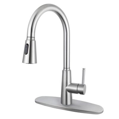 China Kaiping News Modern Professional Factory 304 Stainless Steel Mount Brushed Single Hole Pull Down Kitchen Sink Faucet for sale