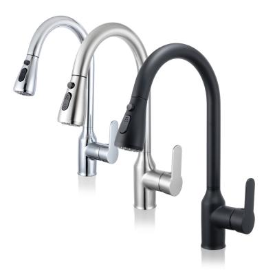 China Modern Deck Mounted Water Faucet Brass Sink Mixer Pull Down Sprayer Black Kitchen Faucet for sale