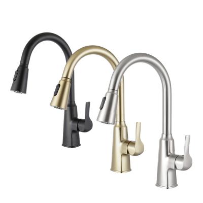 China Modern Gold Kitchen Faucet Handle Brushed Brass Single Water Tap Pull Out Kitchen Faucet Sprayer Kitchen Sink Faucets for sale