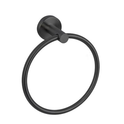 China Wall Mounted Modern Stainless Steel Bathroom Towel Ring Matte Black Bathroom Accessories for sale