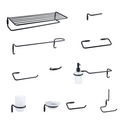 China 2021 Newest Viable Modern Factory Fashion Circle Design Wall Mounted Bathroom Set Black Stainless Steel Bathroom Accessories Sets for sale