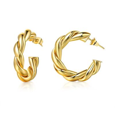 China Fashion Women's Jewelry 18k Lead Free Nickel Free Gold Plated Hypoallergenic Brass Twisted Circle Hoop Earrings for sale