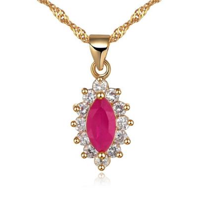 China Fashionable Luxury Red Stone CZ 18K Gold Plated Red Color Zircon Women Jewelry Necklace for sale