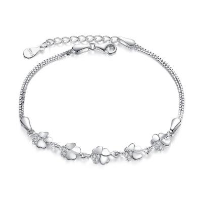 China Trendy Rhodium Plated CZ 925 Sterling Silver Women Bracelets Wholesale Cubic Zircon Chain Jewelry for sale