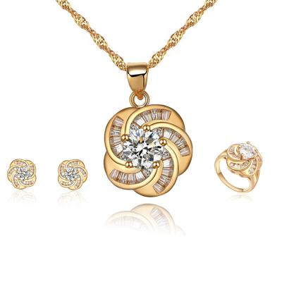 China Wholesale Trendy Jewelry Flower Trendy Zircon 14k 18k Gold Plated Tasty Gold Plated Stud Earring Necklace Women Jewelry Sets for sale