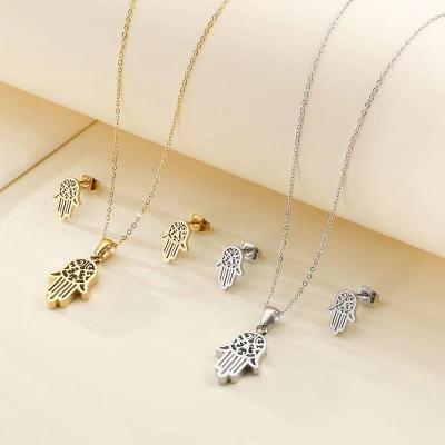 China FASHIONABLE Jewelry Wholesale Women Silver Copper Eco-friendly Gold Plated Jewelry Set Hamsa Earring Necklace for sale