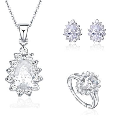 China Fashion Luxury Custom Made Lead Free Nickel Free 925 Sterling Silver Charm Zirconia Women's Jewelry Set for sale