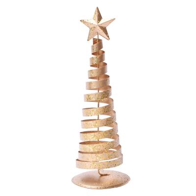 China High quality iron mini tabletop Christmas tree crafts gold iron art treen ornaments decoration supplies for gift for sale