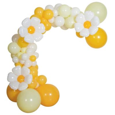 China Hot Selling Style Latex Daisy Flower Yellow Bohemian Style Birthday Balloons Kit For Party Supplier Wedding Party Balloons for sale